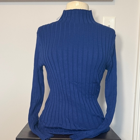 LOFT Sweaters - NWT LOFT Blue Ribbed Turtleneck Sweater Women’s Size L Cozy Knit Pullover